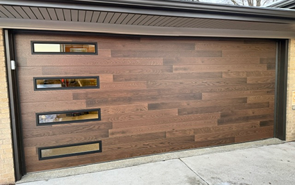 New modern brown wood garage door