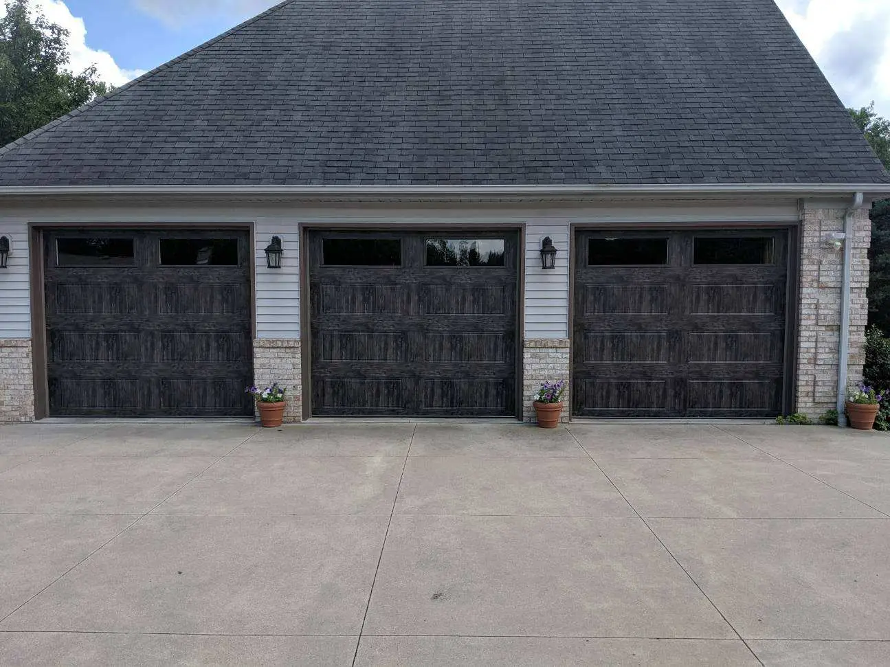 New gray wood garage doors