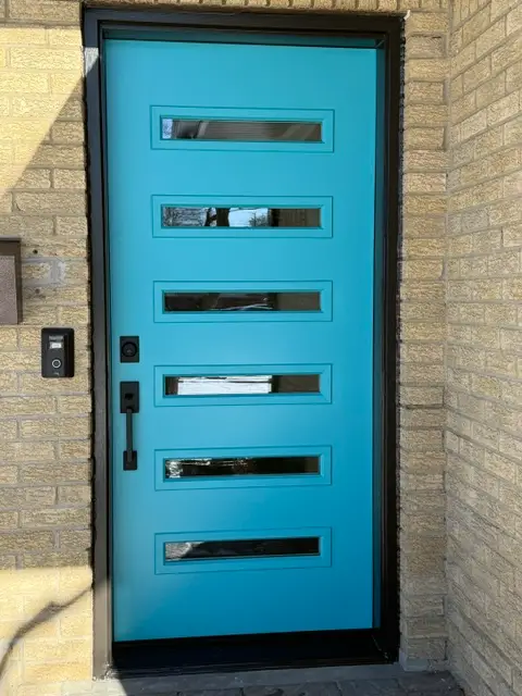 New blue modern entry door