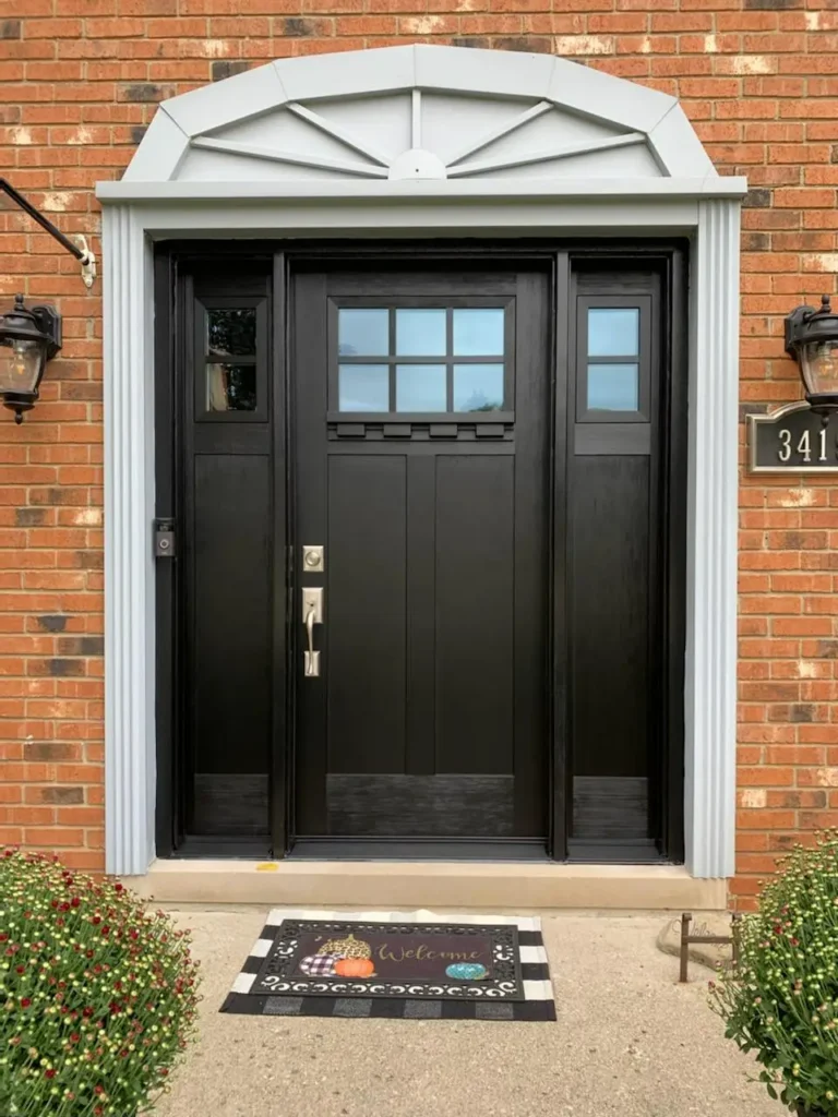New black entry door with sidelights