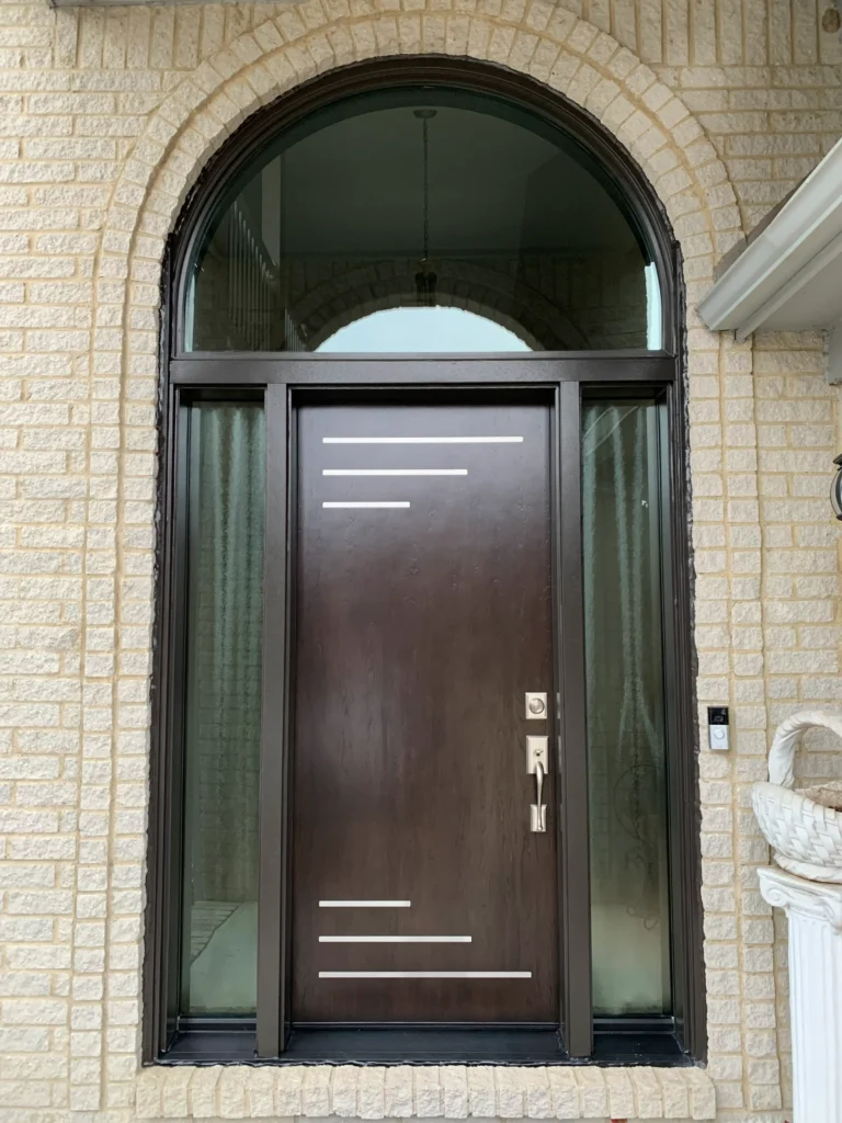 New modern entry door with sidelights and transom